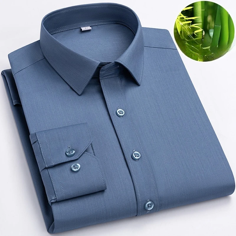High-end Men Shirt Bamboo Fiber Long Sleeve Anti-wrinkle Non-ironing Slim Fashion Casual Business Office White Dress Shirt S-4XL