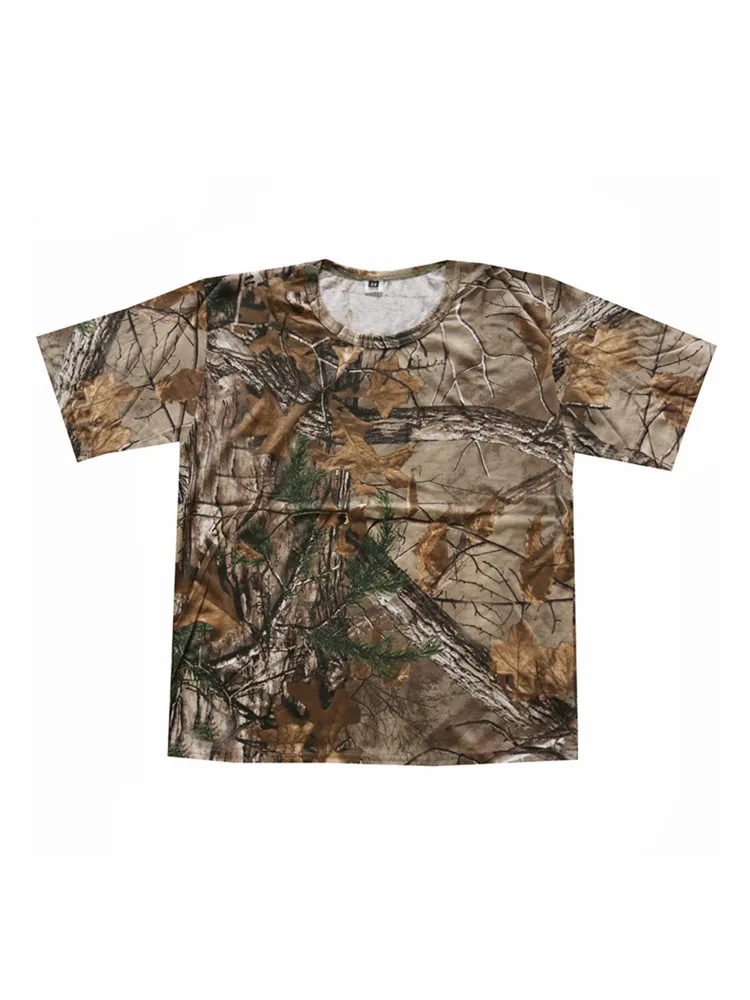 Summer Full Cotton Pine Dead Leaves Camouflage Hunting Fishing Shirt Men's Short-Sleeve Shirt Comfortable Outdoor Sports Shirt