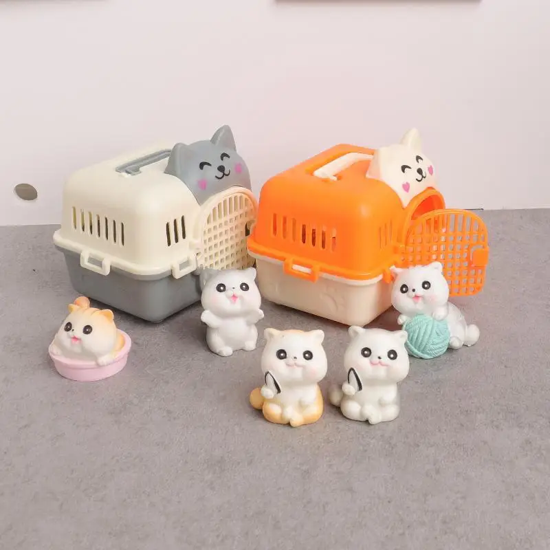 1/6Pcs Realistic Mini Cat Cage With Door Dollhouse Pet House For Doll Accessories Mini Pet Habitat Scene Display Props
