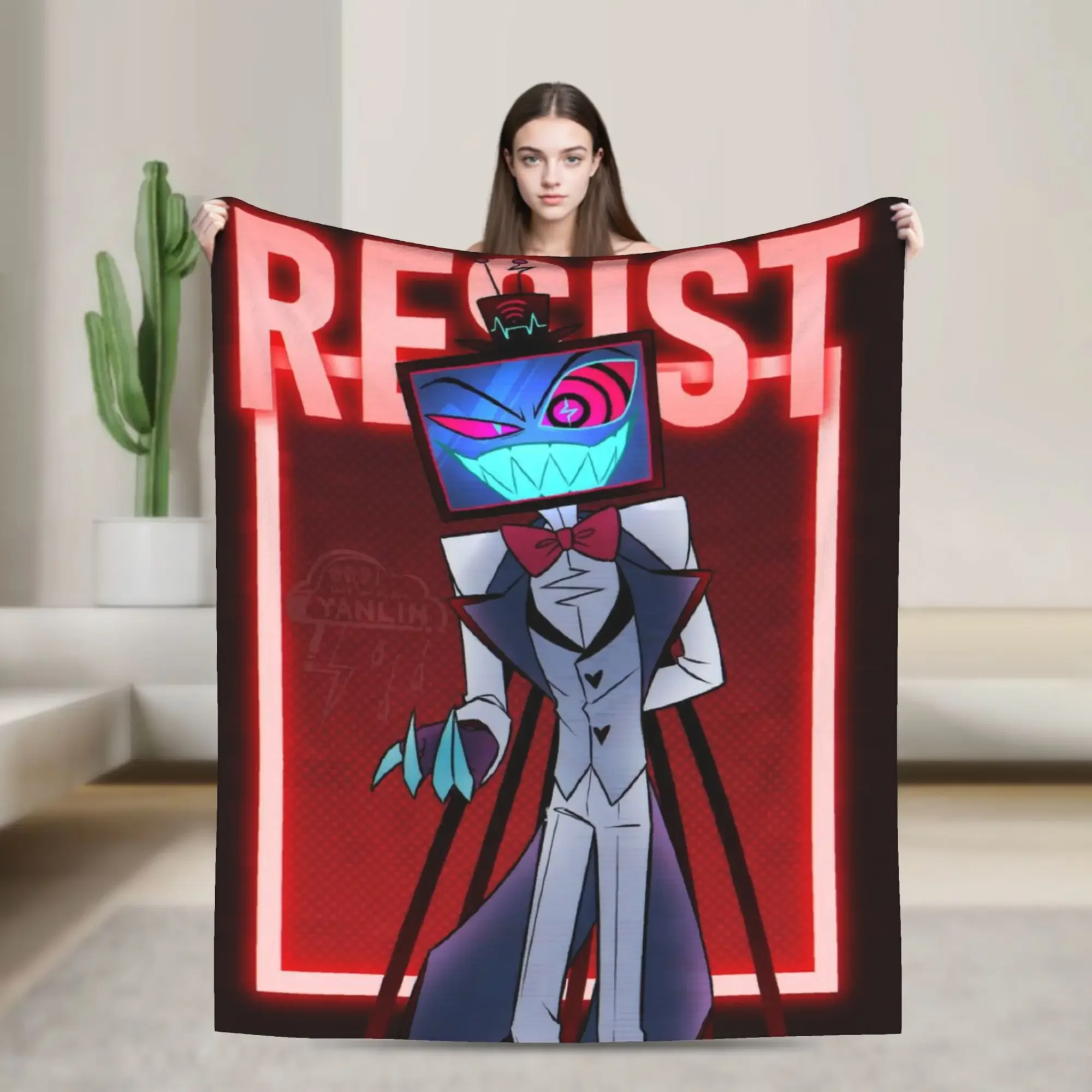 

Плед Hazbin Hotel Alastor Vox, несколько размеров, теплый, уютный, пушистый, для дивана, кровати