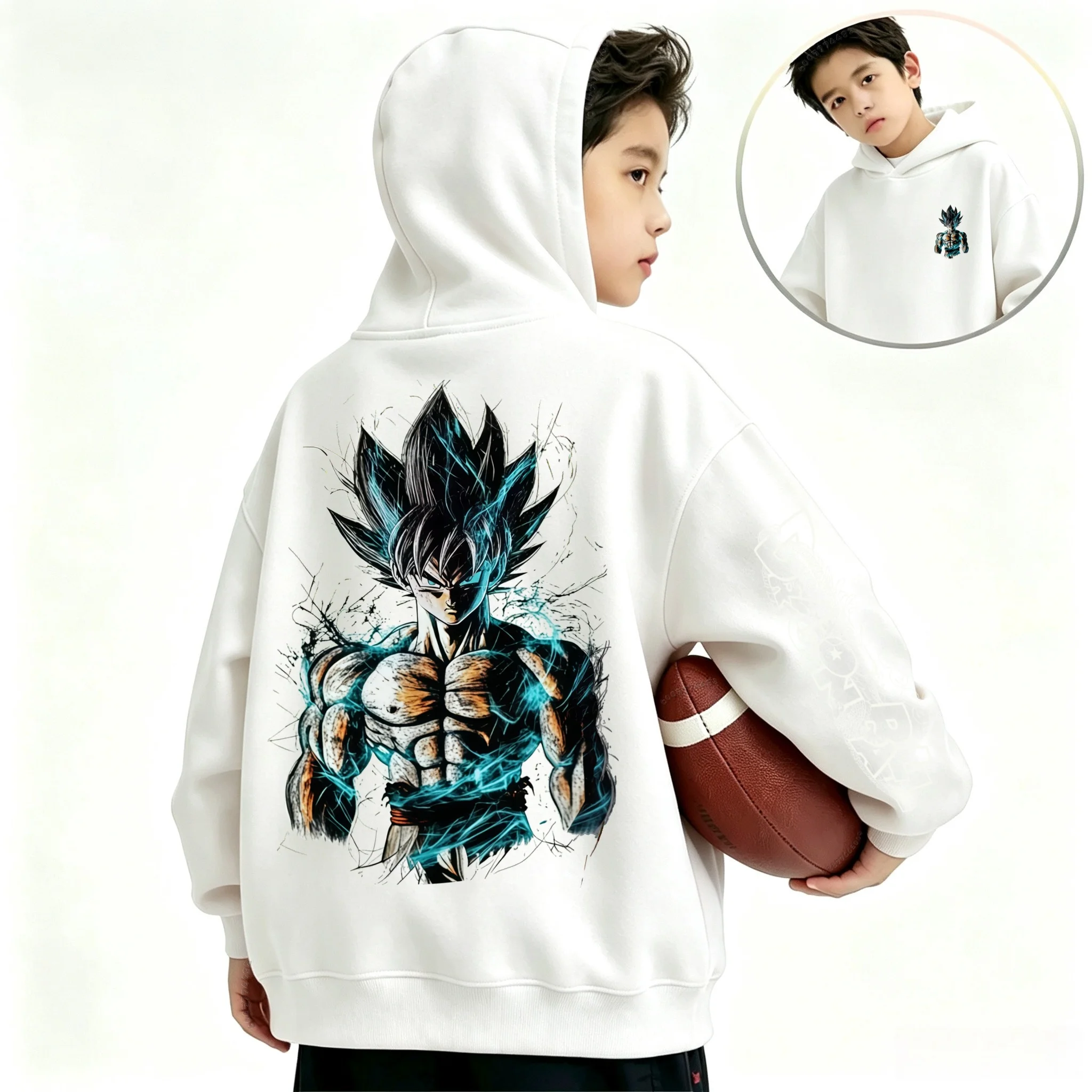 Der neueste DragonBallZ animierte Charakter Goku bedruckter Kinder-Kapuzenpullover, stilvoll und cool für Herbst und Winter. – Detail 4