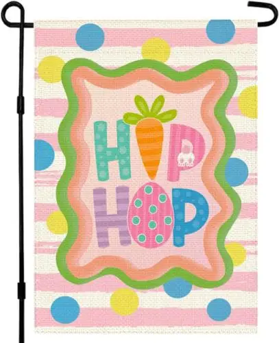 Easter Garden Flag Double Sided 12X18 Inch, Hip Hop Bunny Decorative Yard Outdoo