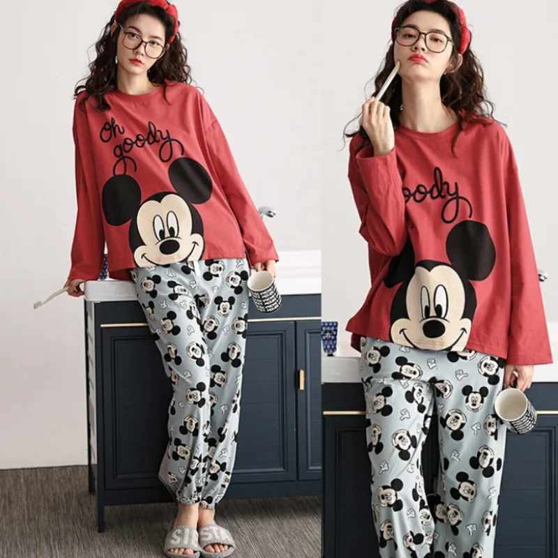 Women Disney Mickey Pajamas Pyjamas Set Sleepwear Pijama Cute Pajamas Suit Female Sleep Two Piece Set Lady Loungewear Plus Size