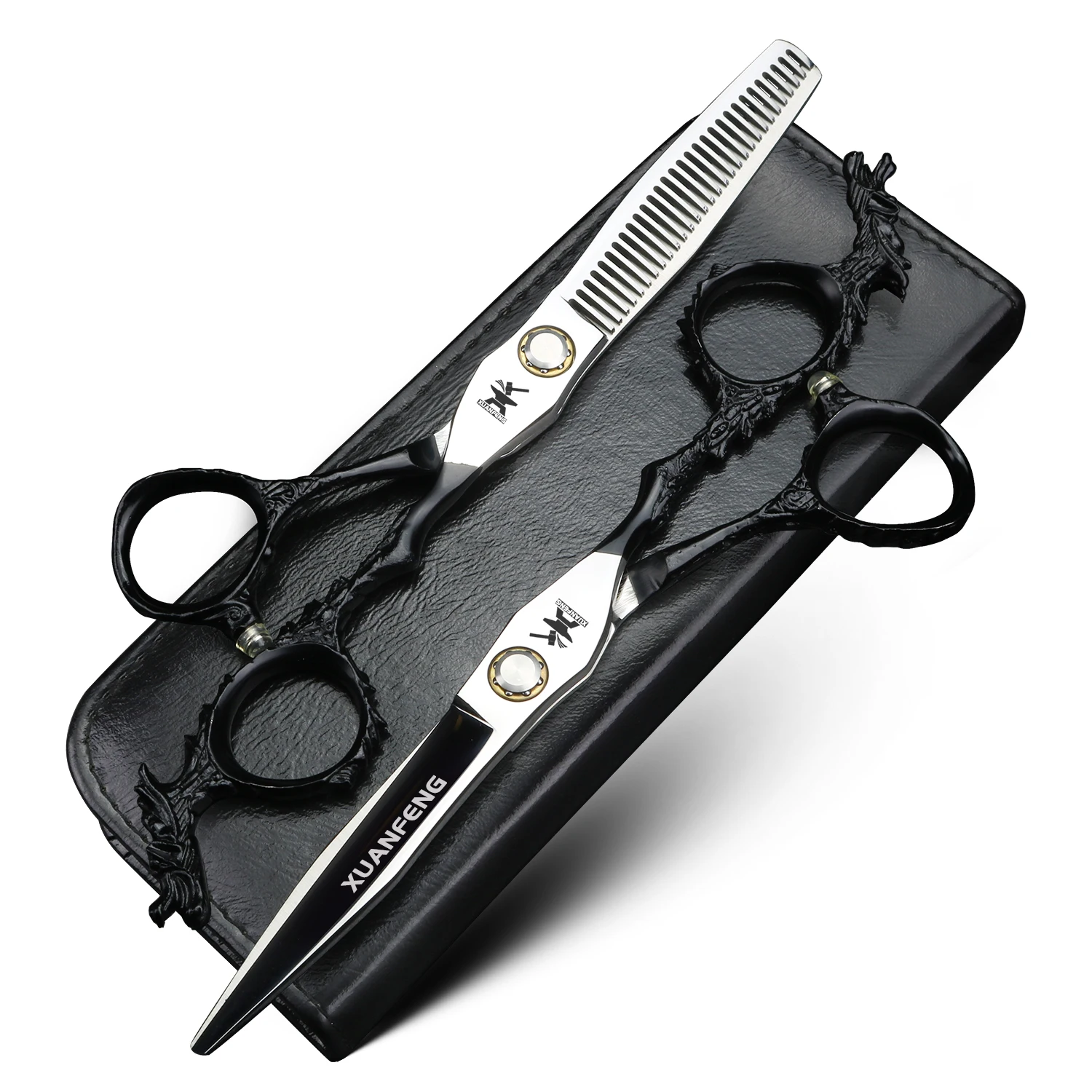 

XUANFENG 6 inch bearing dragon handle hair scissors, hairdresser styling tools, cutting scissors and thinning scissors