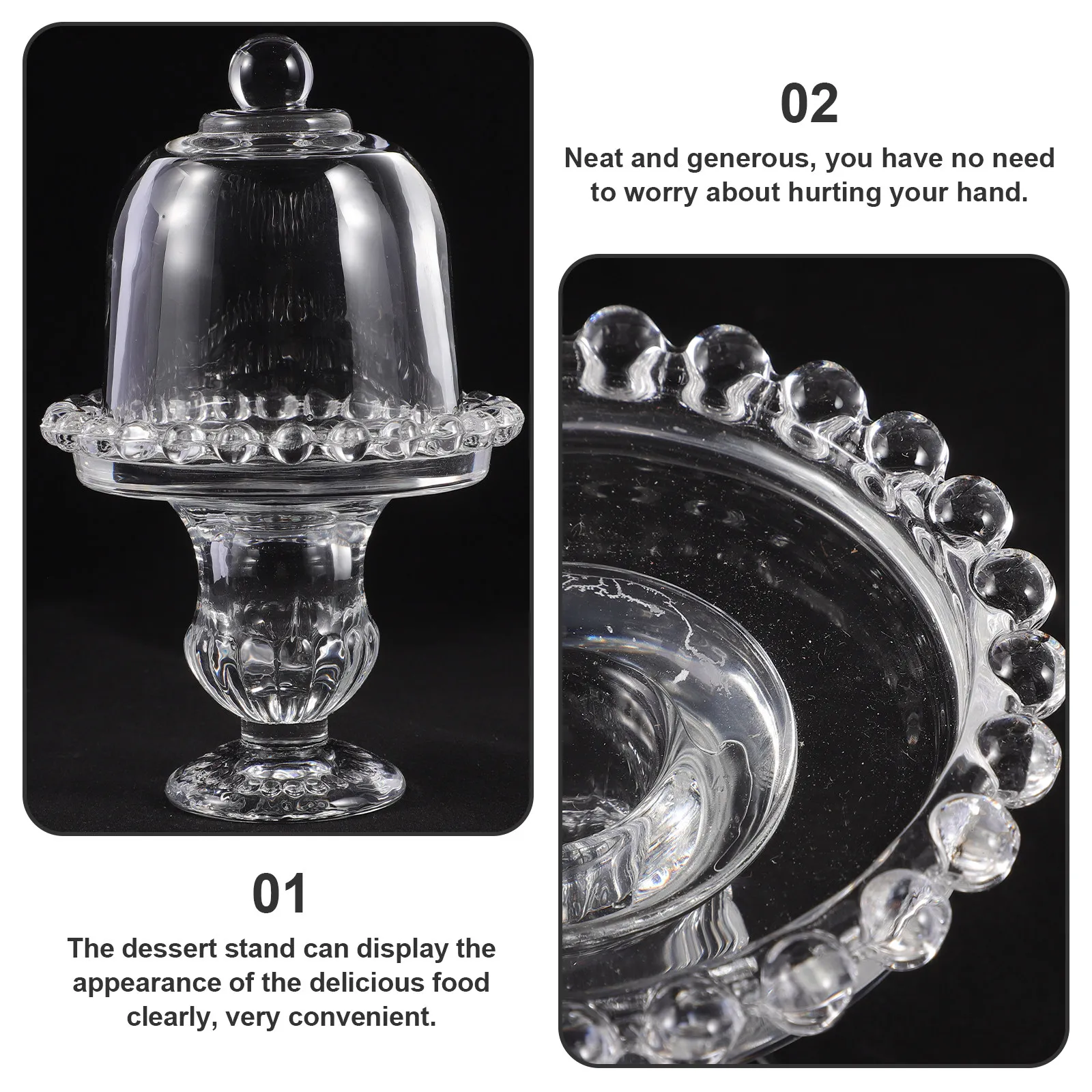 Glass Dessert Stand with Clear Dome Cover Mini Cupcake Stand Compact Lightweight Elegant Design for Cake Display Food