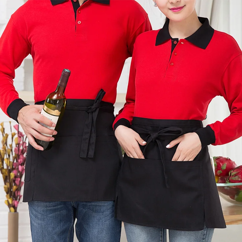 

Прочный короткий фартук с карманами, унисекс, для официантов, поваров, персонала отелей и кухонного персонала.