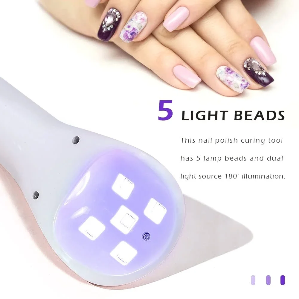 Handheld LED UV-nagellamp Oplaadbare nageldroger met 5-lampkralen Sneldrogende machine Draagbare thuis DIY Salonmanicure