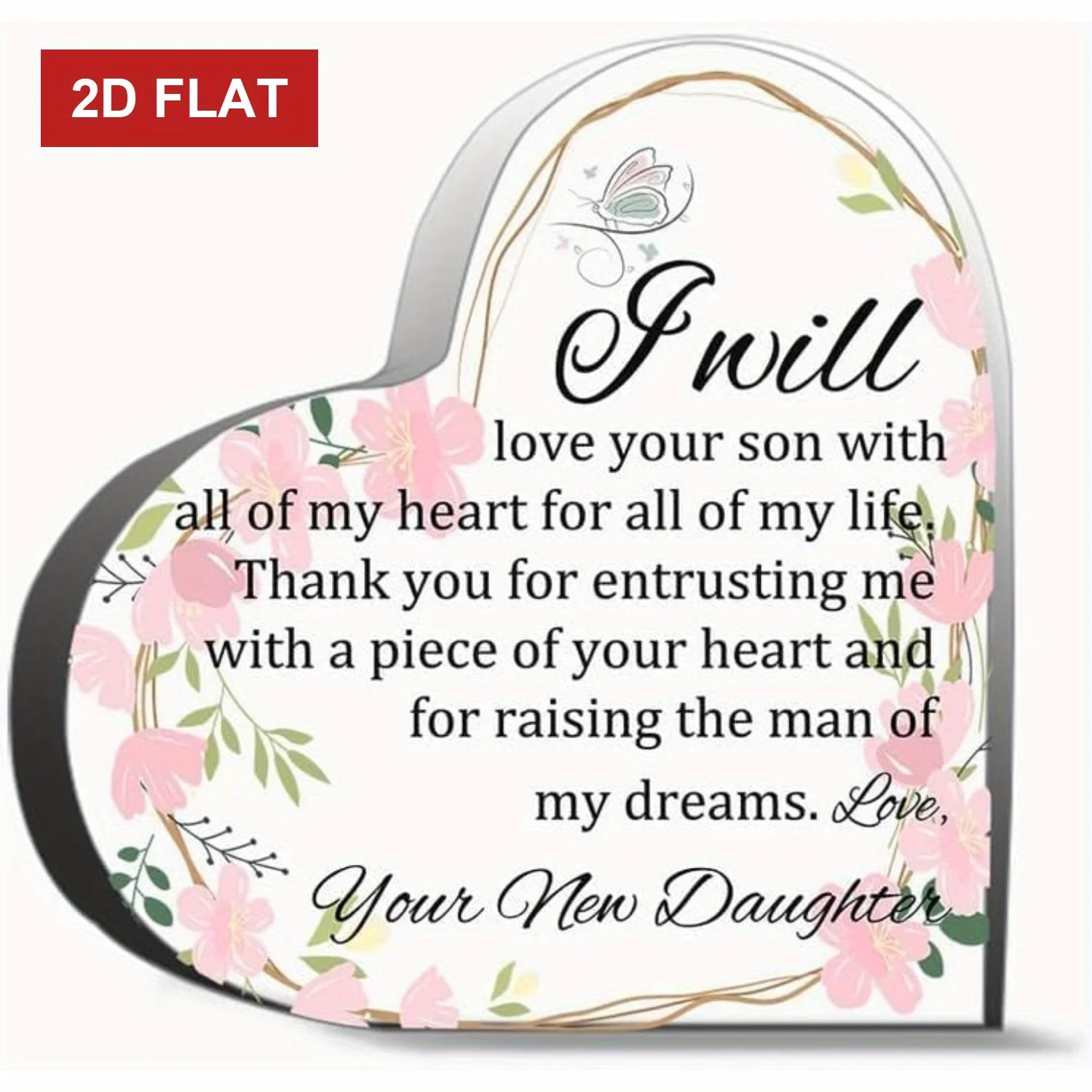 Acrylic Heart Memorial Gift for New Mother in Law, 4x4 Inch Transparent Desktop Sign Decor Expressing Deep Love for Son, Christm