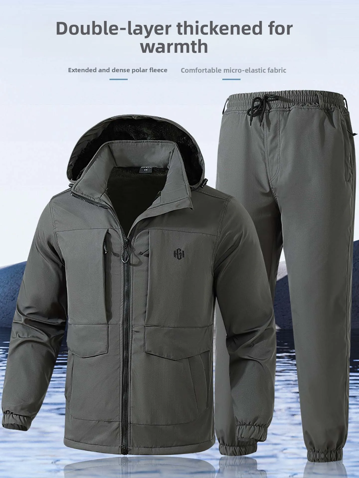 

Men's Work Uniform Set Fleece Lined Thickened Camouflage Warm Winter Long Sleeve Zipper Closure Casual Comfortable Workwear