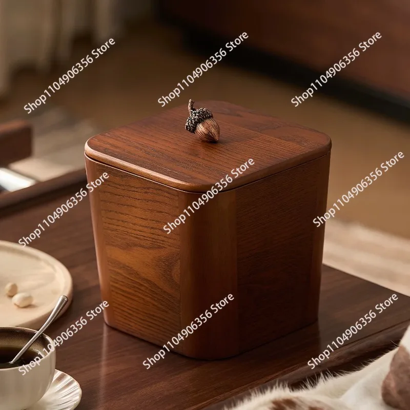 Desktop trash can with lid solid wood office bedroom antique high value table waste basket household new model