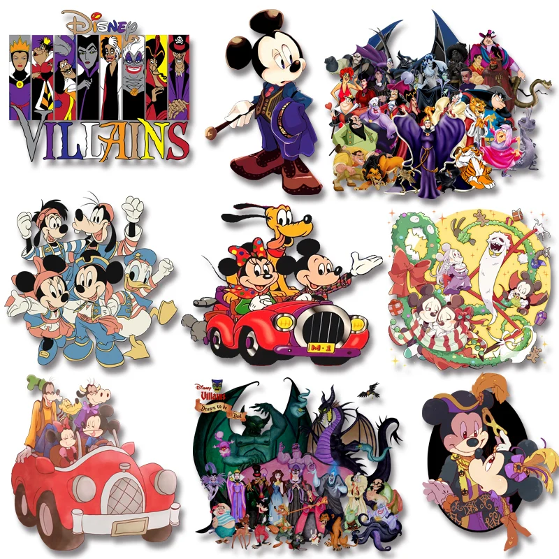 

Family Villains Mickey Minnie Iron on transfers Heat Transfer Stickers Thermal Patches for Clothes