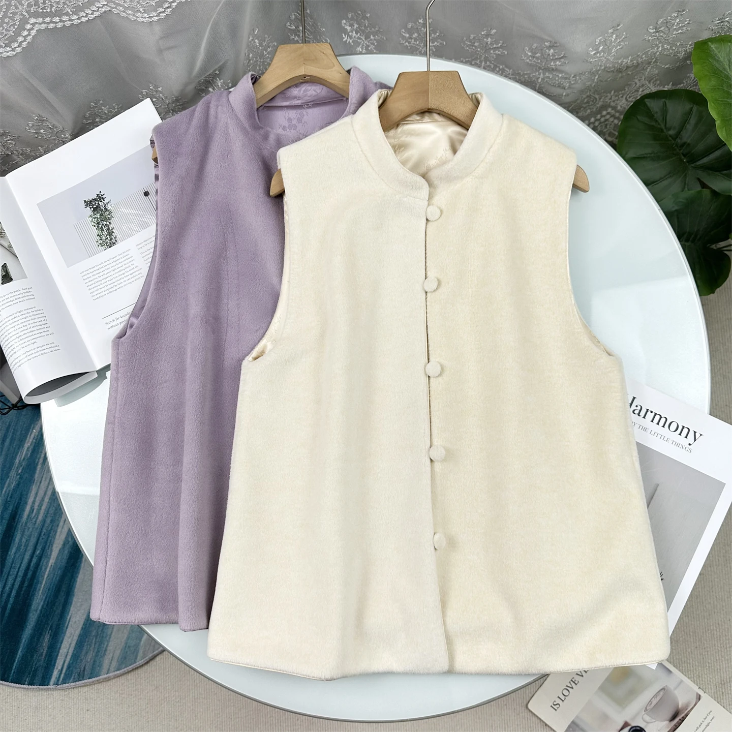 

Zhi5500 Double-Sided Wear Loose round Neck Chinese Style Vest Jacket Women Spring Season Floral Embroidery Casual Outerwear