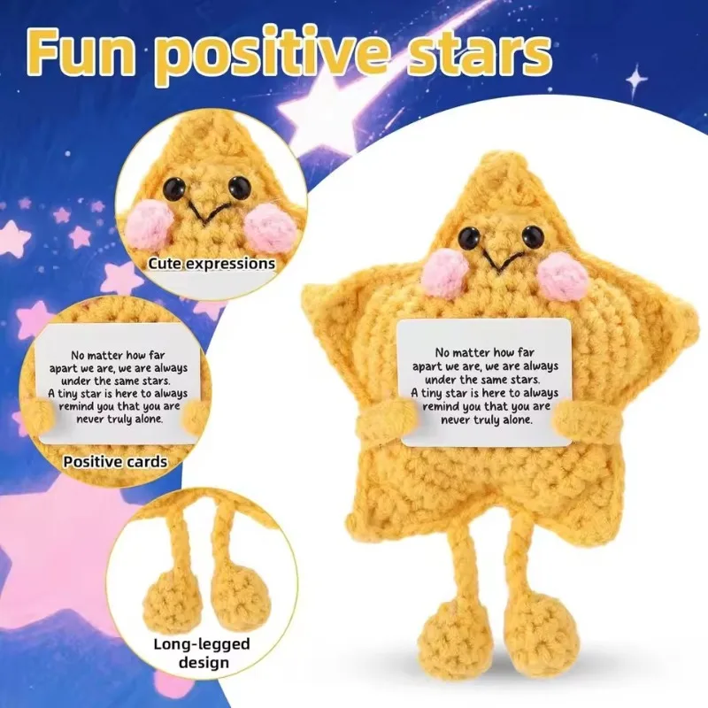 

Emotional Support Star Handmade Crochet Plush Doll Funny Positive Design Christmas Home Desktop Decor Warm Encouraging Gift