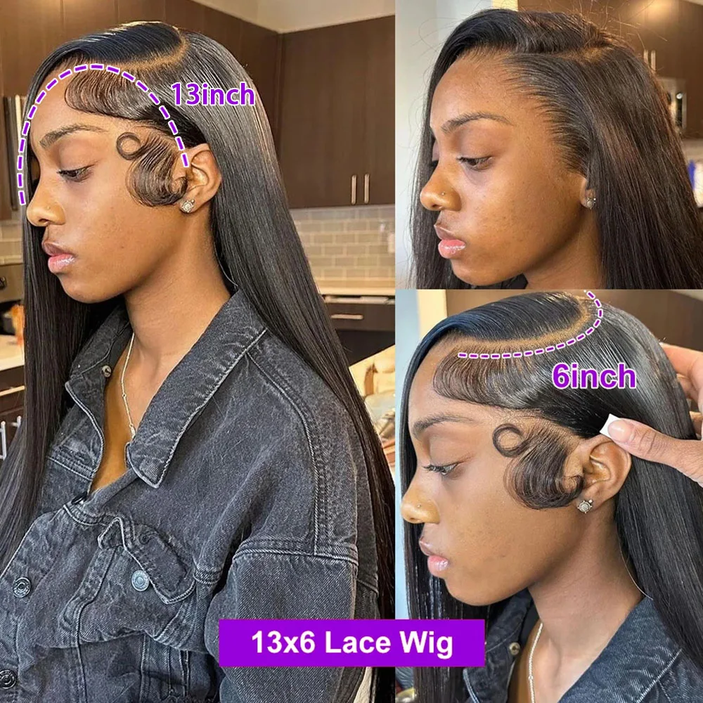 Perruque Lace Front Wig sans colle naturelle, cheveux lisses, pre-à-porter, HD transparent, 13x6, avec closure, pour femmes