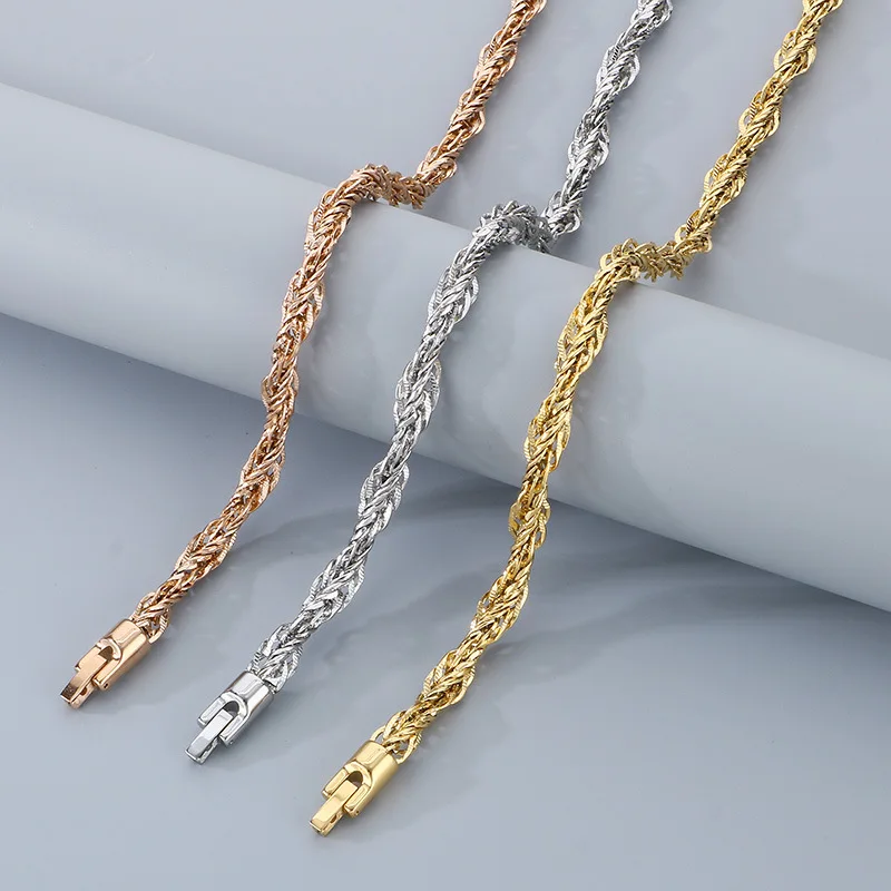 Mens Choker Hip Hop Cable Knot Twist Chain Necklaces Stainless Steel Unique 6MM 24inch