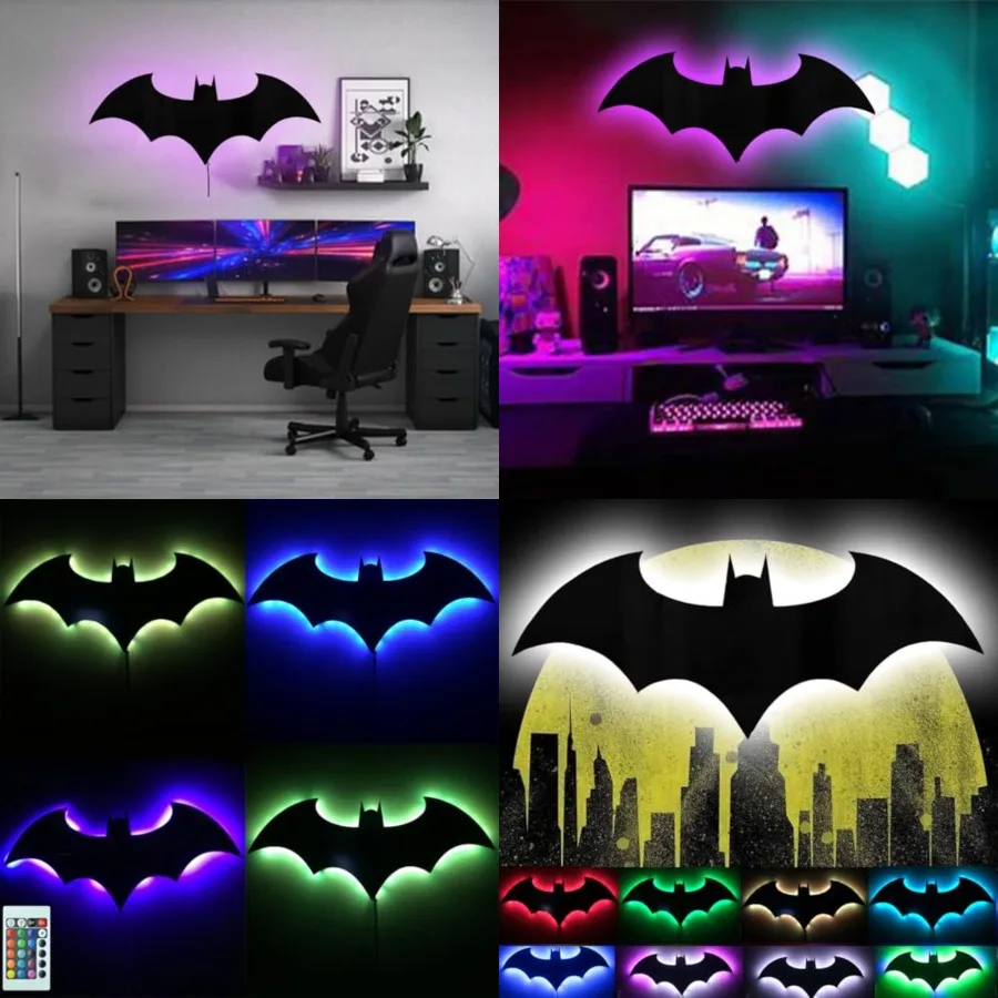 

LED Bat Night Light Superhero Cool Signal Lamp with 16 Colors Remote Control Wall Sconce Acrylic Engraved Neon Sign LightDecor