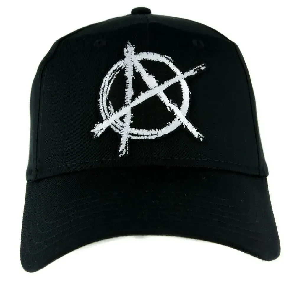 Printed White Anarchy Sign Hat Baseball Cap Alternative Clothing Punk Rock Revolution