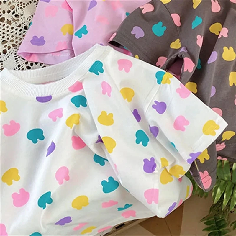 Children\'s Cartoon Printed Short Sleeved T-shirt Girls Short Sleeved T-shirt Summer New Baby Casual and Versatile Cotton Top