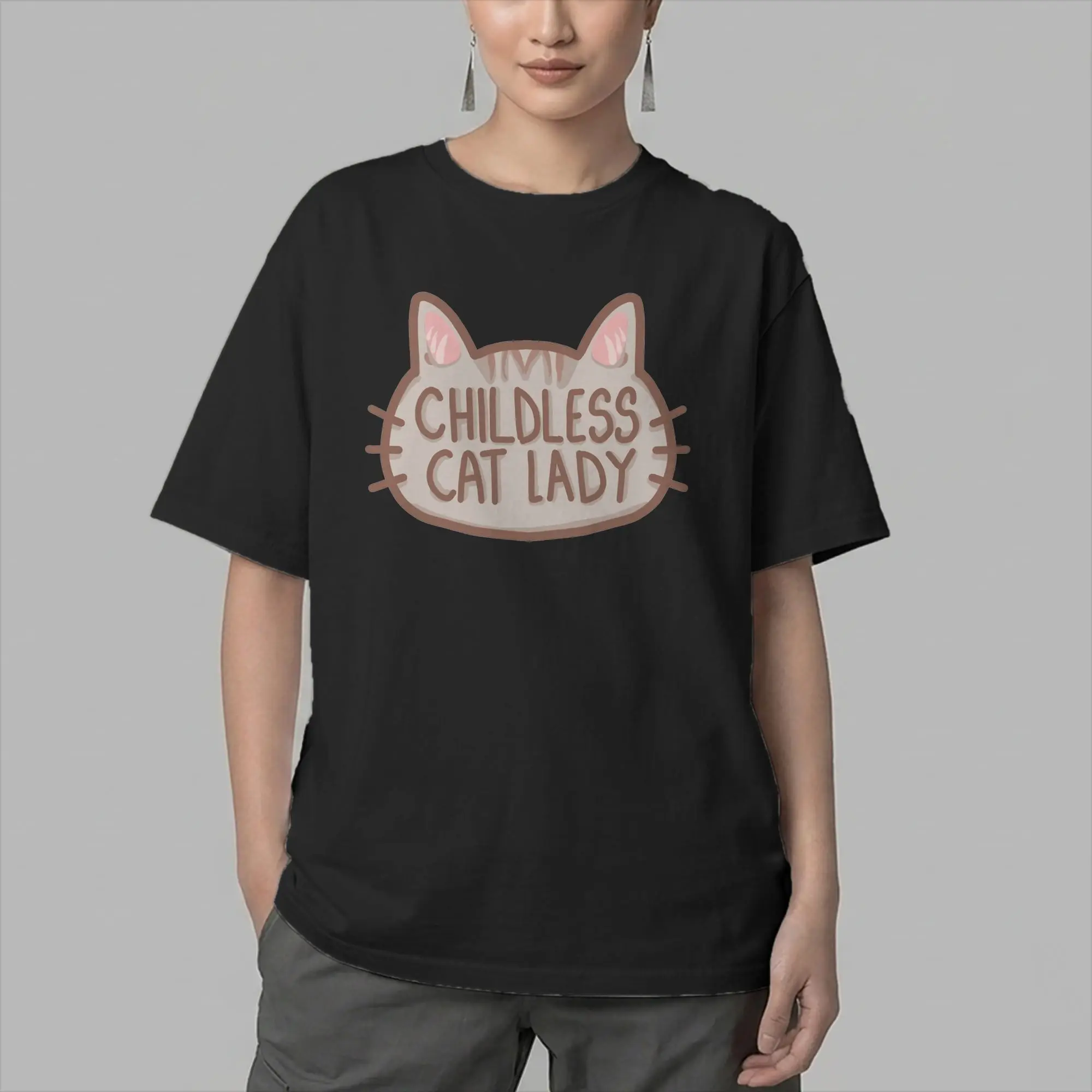 Childless Cat Lady T Shirt Men's  Cotton Novelty T-Shirt Round Collar  Tee Shirt Short Sleeve Clothing 4XL 5XL