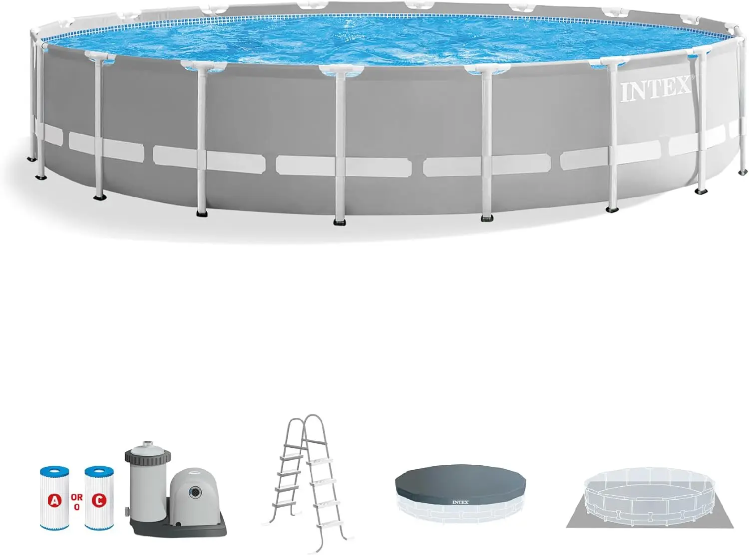 INTEX 26755EH Prism Frame Premium Above Ground Swimming Pool Set: Cartridge Filter Pump – Remova