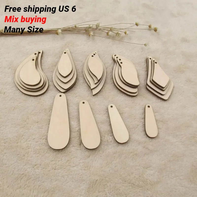 Unfinished Wooden Earrings Pendants Blank Teardrop Anomaly Cutout for DIY Craft Jewelry Making