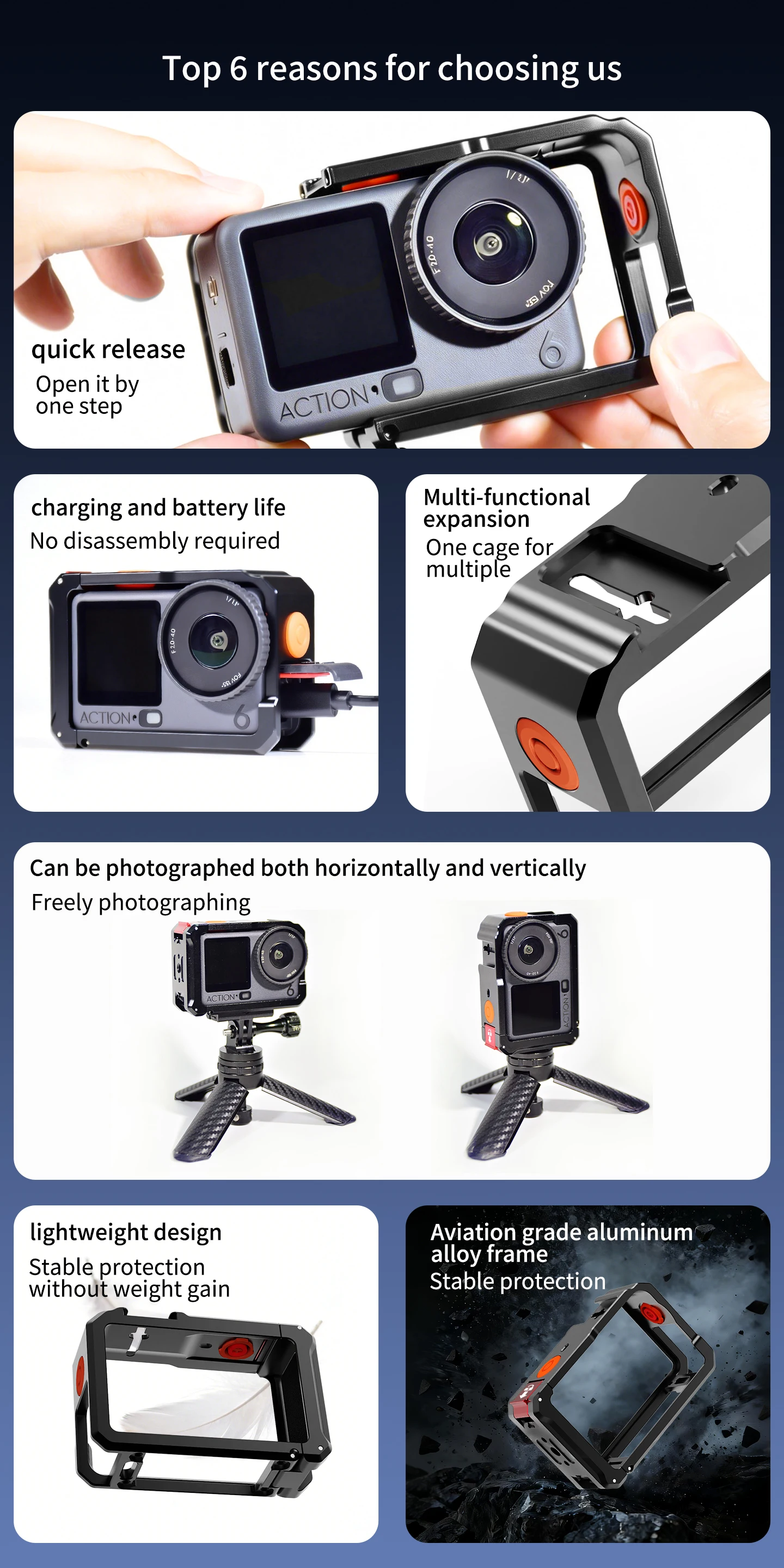 Neues Magnetisches Action6 Käfig-Griff-Set für DJI Osmo Action 6 Kamera Schnellverschluss Horizontal Vertikal Halterung Stativ Selfie-Stick – Detail 30