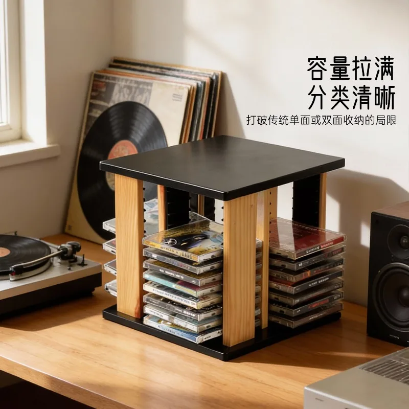 Turntable CD Rack Disc Album Classification Shelves AV Lovers Vintage Study Living Room Tabletop Organizing Rack