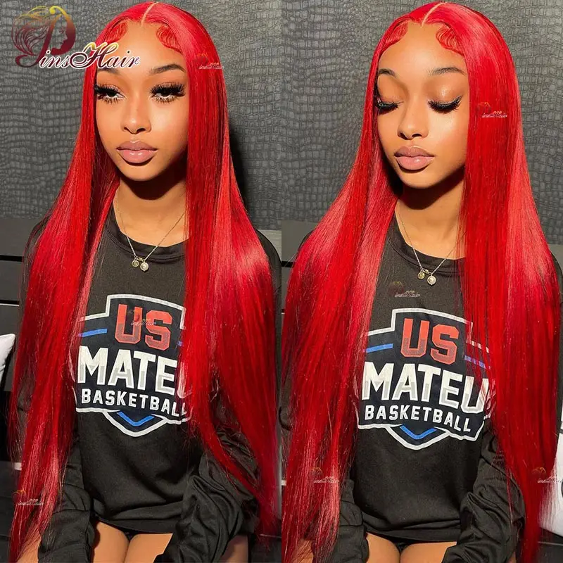 Hot Red Straight Lace Front Human Hair Wigs for Women Pre Plucked 13X6 Lace Frontal Wig Human Hair Burgundy 99J Lace Front Wig