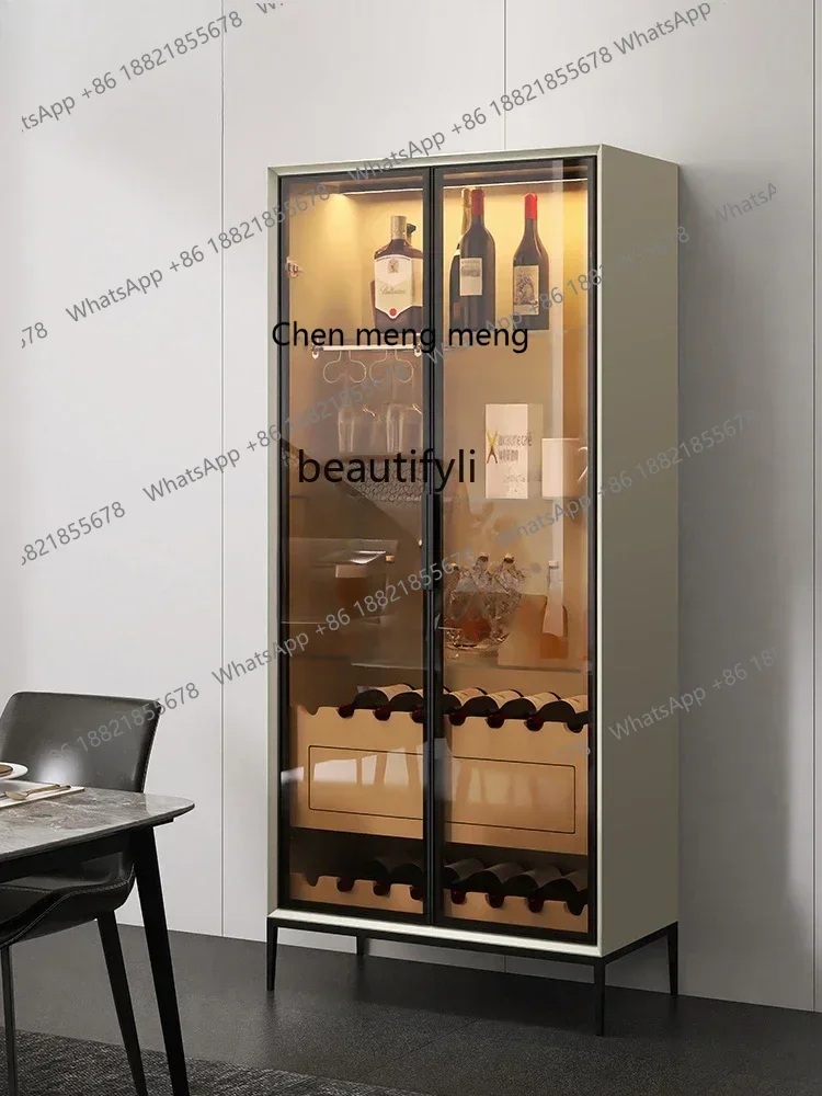 xx1Italian minimalist  glass door wine  paint against the wall display cabinet, solid wood living room storage side cabinet