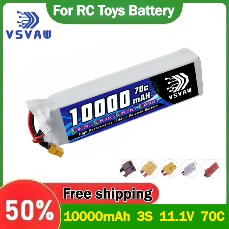 

【Upgraded】10000mAh 3S 11.1V 70C RC Drone Lithium Battery for Remote-controlled Helicopter Fixed Wing Crop Protection Aircraft