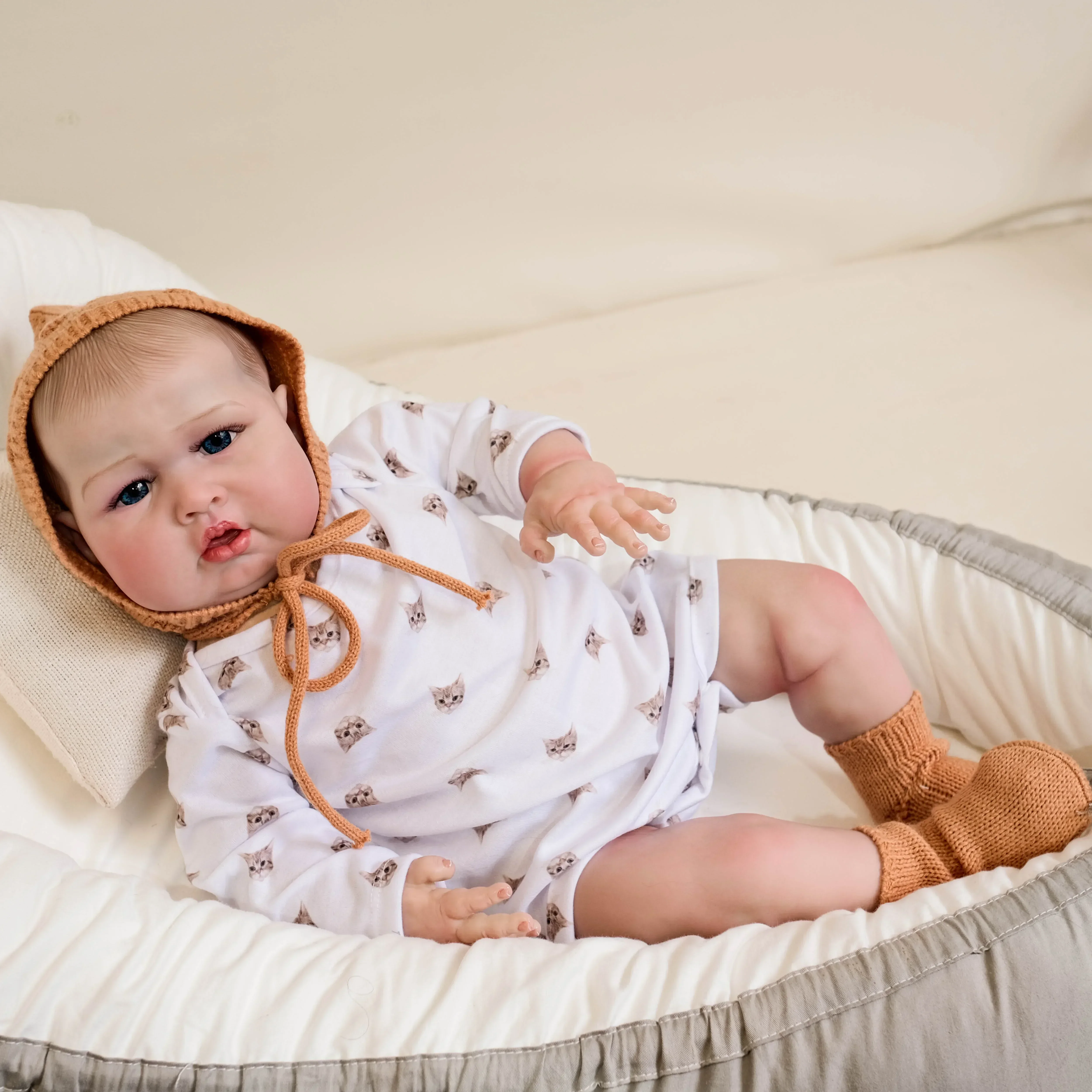 24 inch blauwe mus doek lichaam herboren pop peuter pasgeboren baby handgeschilderd haar levensechte zachte aanraking 3D huidkunst pop