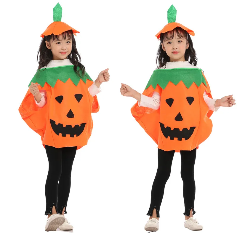 Adults Kids Pumpkin Clothes Hat Set Handbag Cosplay Costume Pumpkin Jumpsuit Holiday Performance Clothes Halloween Costume