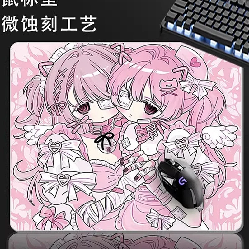 Pink Punk Angel Girl Glass Mouse Pad Gaming Pad Smooth Frosted Surface Waterproof Desk Tempered Multiple 450X400 Sizes Optional