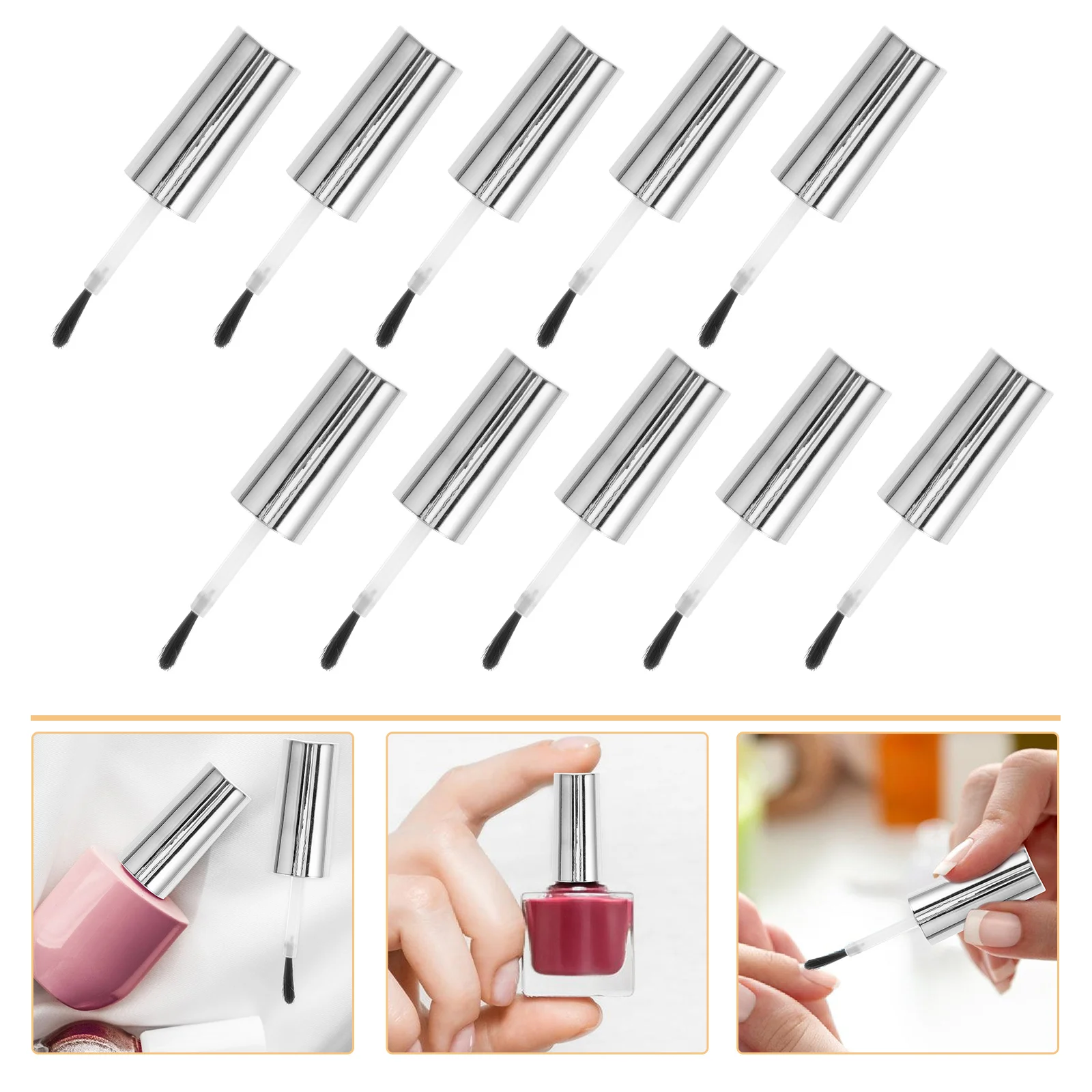 10 Pcs Replacement Cover Container Gels Nail Polish Containers Plastic Rayon Bottle Caps with Brush