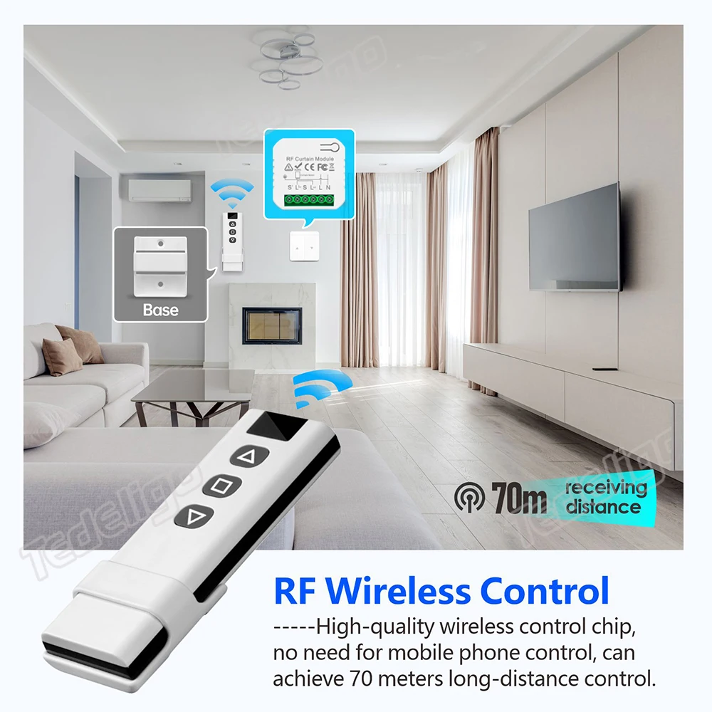 433MHz Wireless Curtain Switch Remote Control System AC 220V 10A rf Relay Receiver and Transmitter for Curtains/Motors/Blinds