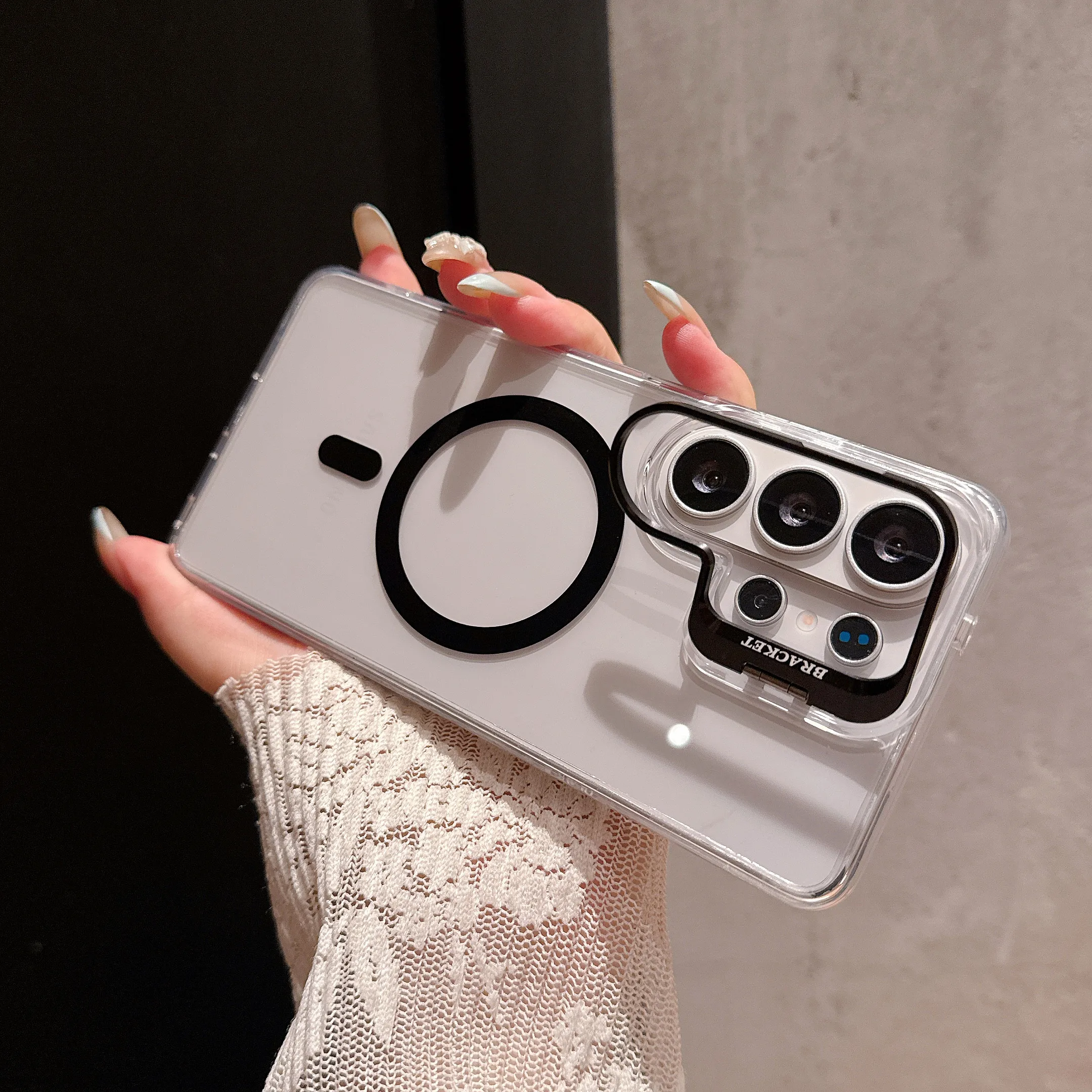 Coque de protection transparente avec support magnétique MagSafe pour Samsung Galaxy S26 S25 S24 S23 Ultra Plus et support d'objectif