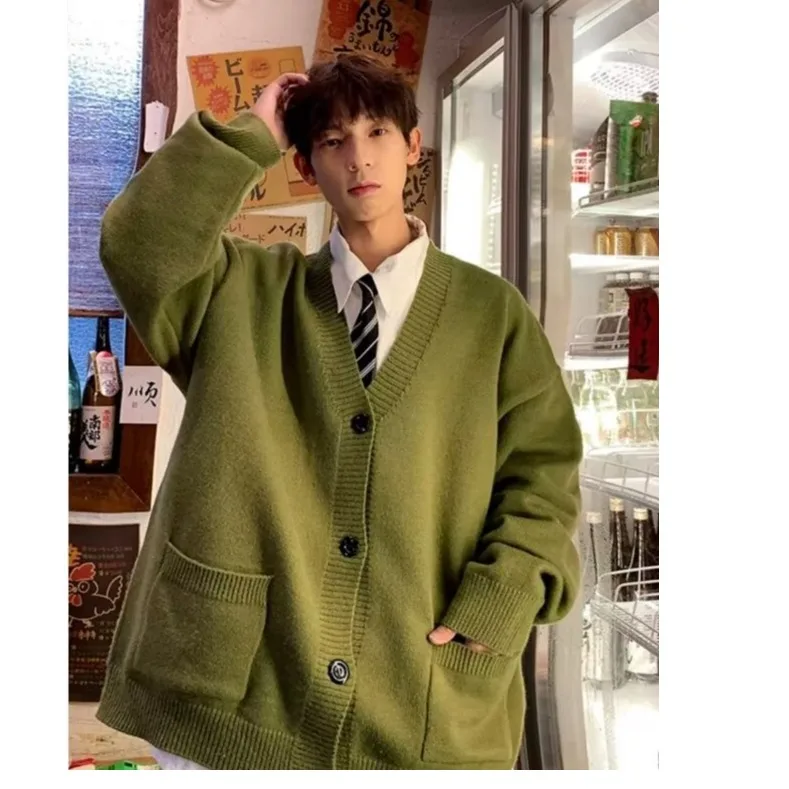 

Свободный трикотаж с V-образным вырезом для мужчин, осень-зима, большие размеры 250, Pou Lazy Sle, открытый кардиган в стиле ретро, свитер, повседневный полиэстер...