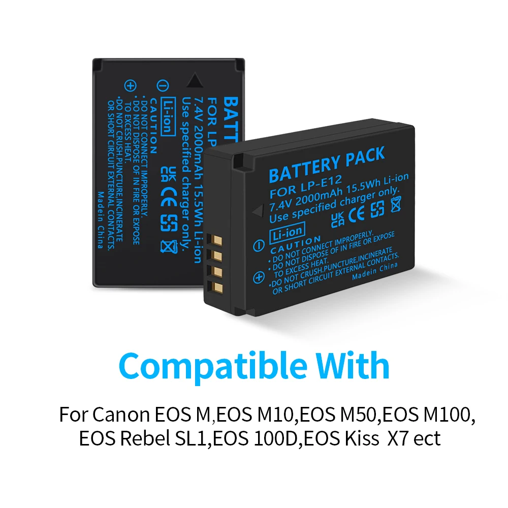 2Pcs 1800mAh LP-E12 LPE12 LP E12 Camera Battery AKKU +LCD USB Charger for Canon M 100D Kiss X7 Rebel SL1 EOS M10 EOS M50 DSLR