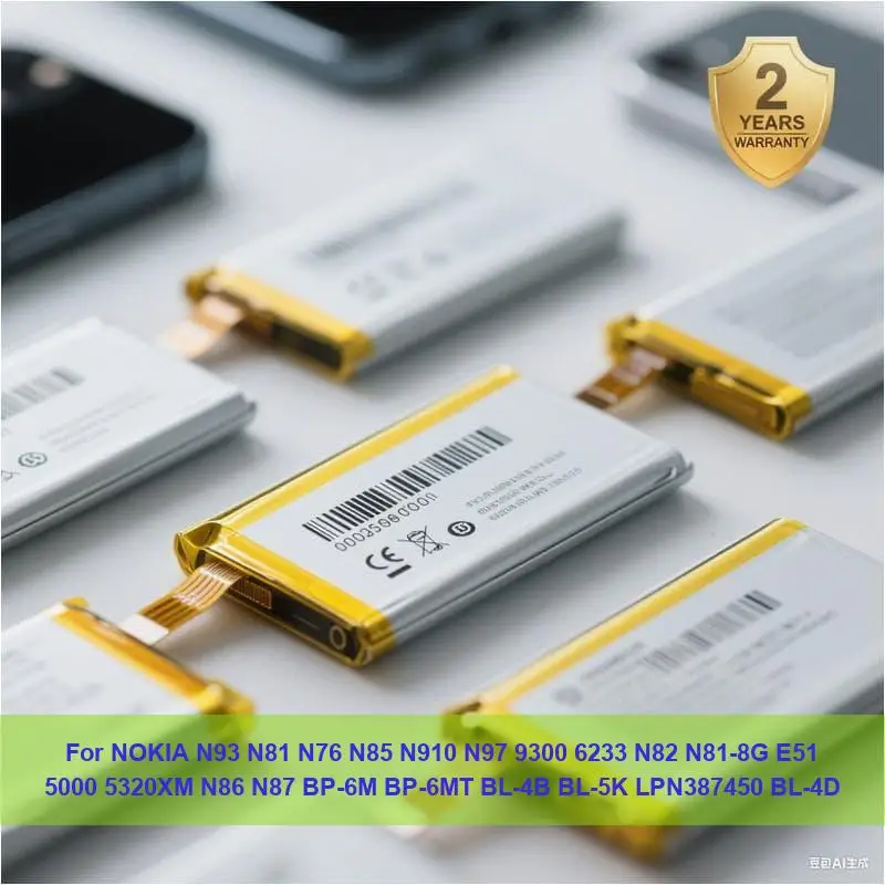 

Battery For NOKIA N93 N81 N76 N85 N910 N97 9300 6233 N82 N81-8G E51 5000 5320XM N86 N87 BP-6M BP-6MT BL-4B BL-5K LPN387450 BL-4D