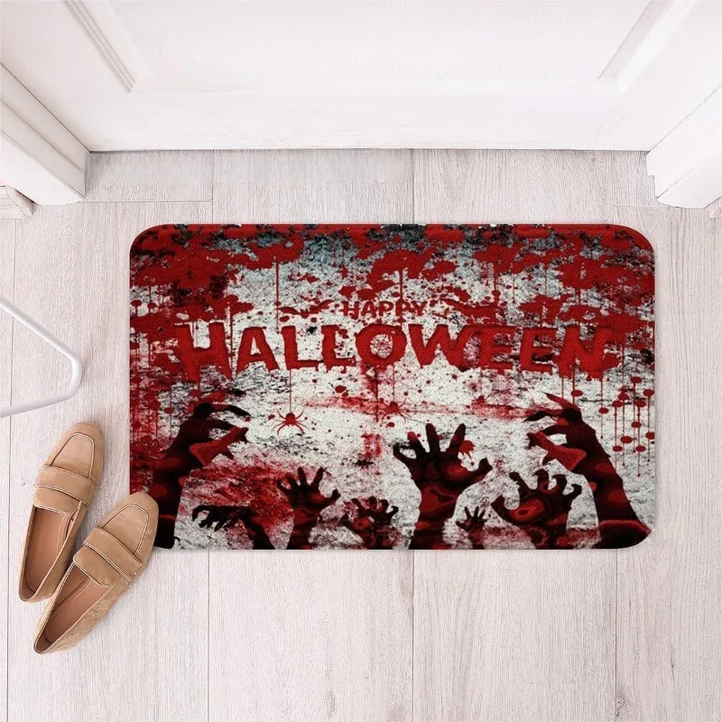 Halloween Bloody Carpet Mat Zombie Hands Rug HELP Text Blood Splatter Gory Horror Non-Slip Home Decoration Floor Mats Floor Mat