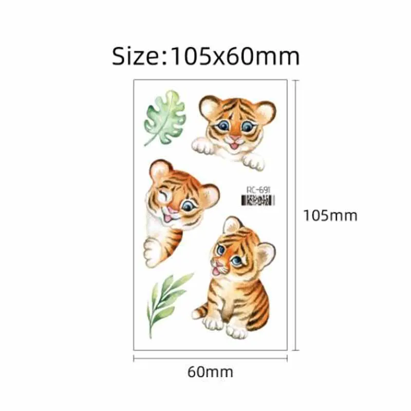 Cartoon Tiger Tattoo Stickers Face Arm Body Art Fake Tattoo Decals Kids Women Men Fake Tattoos Waterproof Tattoo Decors Tools