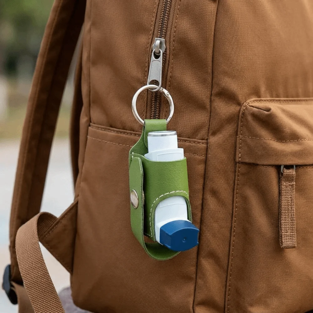 Portable PU Spray Bottle Storage Bag Lightweight Protective Inhaler Spacer Holder with Buckle Compact Inhaler Key Chain Children