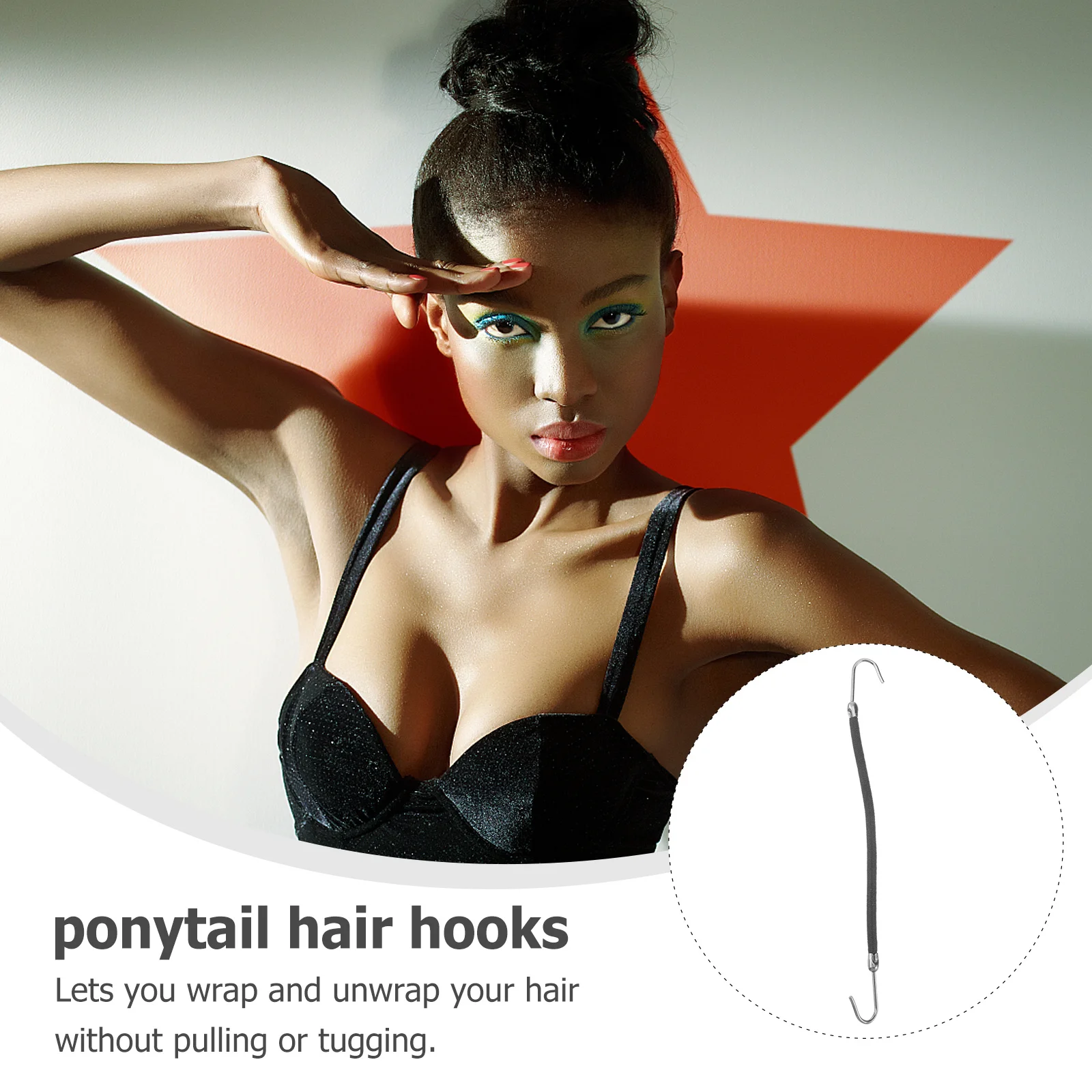 

20Pcs Bungee Ponytail Hooks Hair Holder for Thick Hair Smooth Natural Ponytail Braids Styling Accessories Black