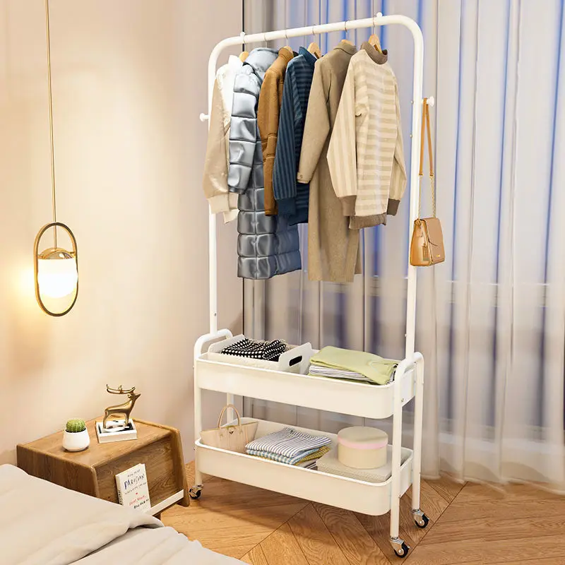 

Floor Standing Bedroom Single Pole Hanger Dormitory Small Clothes and Shoes and Hat Rack Removable Wheeled Home