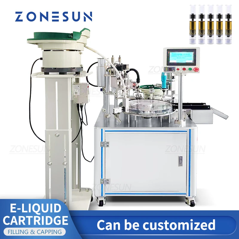 ZONESUN ماكينة حشو أوتوماتيكية عصير سائل خرطوشة زيت البخاخة قارورة حقنة خط إنتاج التعبئة ZS-EL450