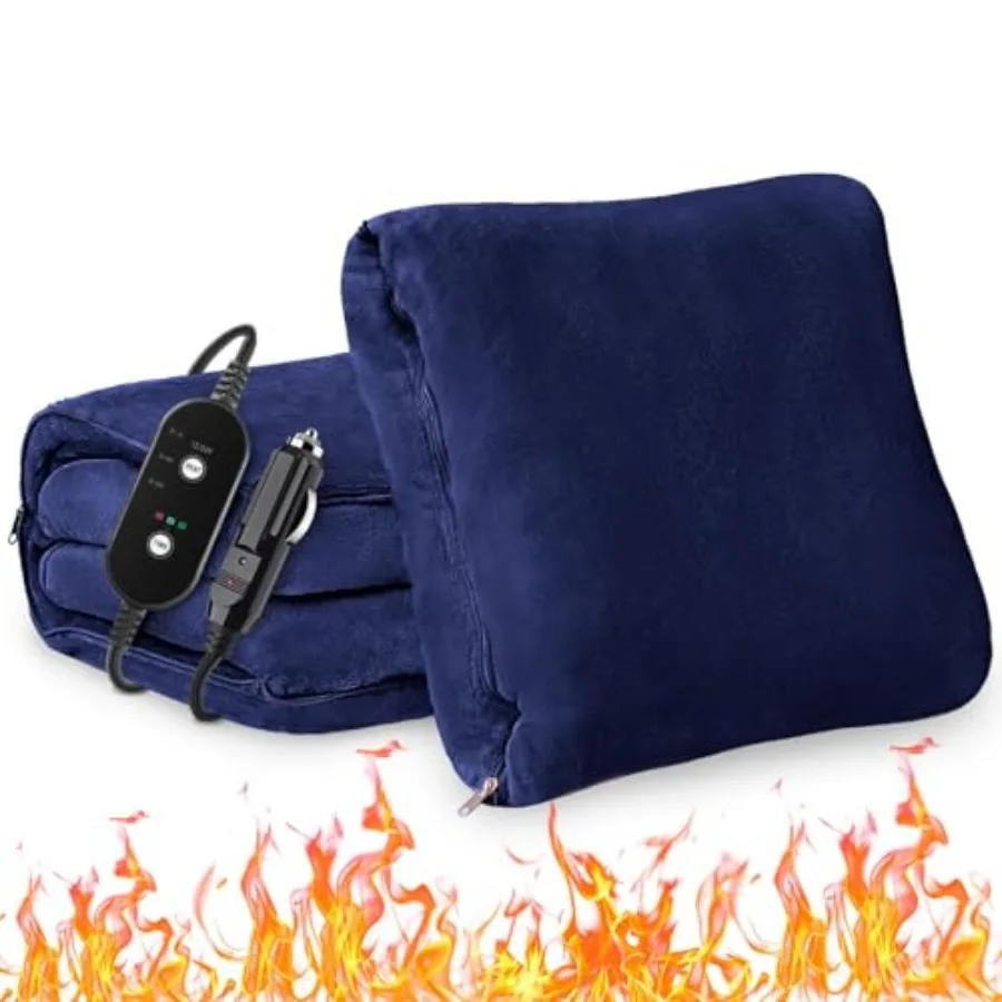 

Car Heated Blanket 12/24V Portable Heated Blanket for Car Machine Washable Flannel Travel Blanket 3 Heating Levels 60x44 Inches