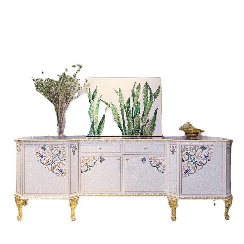 

French wood TV cabinet decorative locker retro shell parquet living room floor cabinet furniture