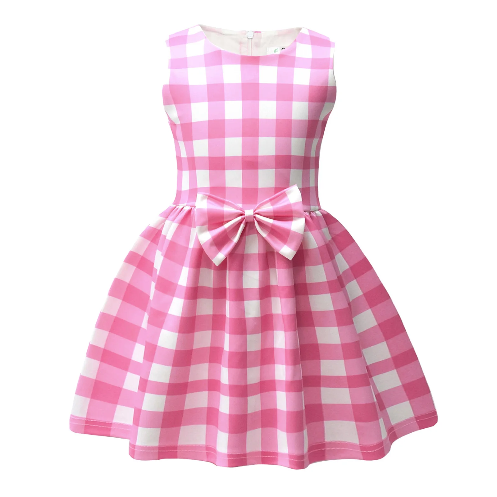 

Kids Girls Casual Sleeveless Stylish Bowknot Pink Plaid Print A-line Dresses Doll Cosplay Costume Gingham Dress Holiday Dress Up