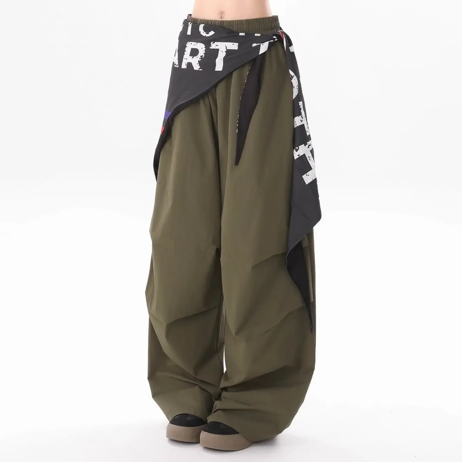 2025 new American retro Girls street hip-hop hip-hop quick-drying overalls with fart curtain loose wide-leg pants tide