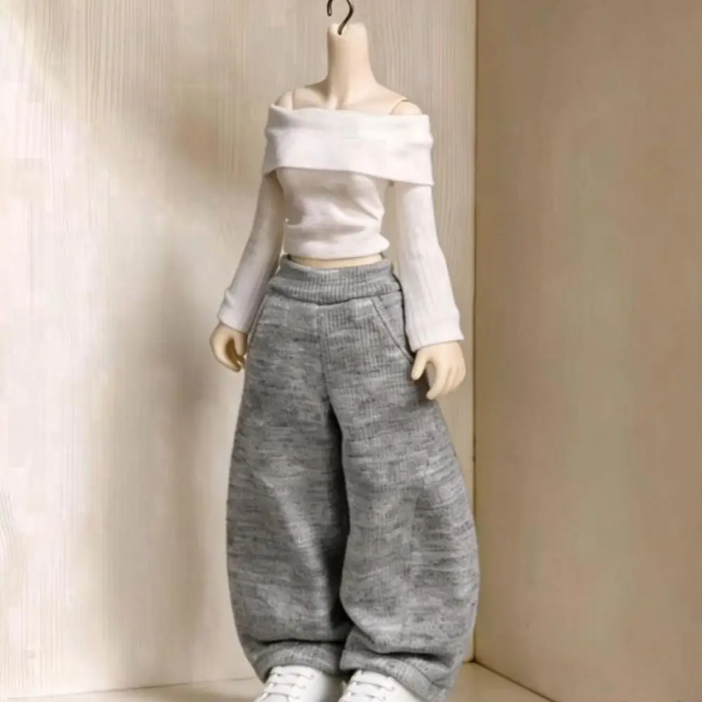 Casual Wear Ribbed Knitted Sweaters Tops Multi-Color Mini Dolls Streetwear Elastic Waist High Waist Baggy Trousers